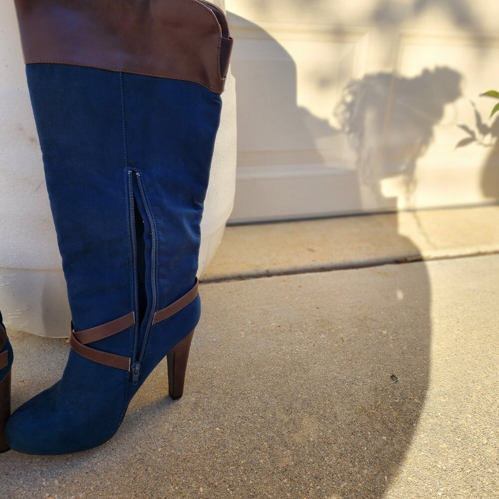 Y2K Western-Inspired Cowboy Chic Brand-New Blue Suede Women’s Knee Boots Size 9 - Picture 2 of 15